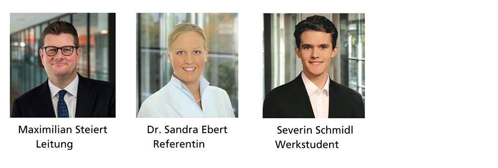 Das Team Öffentlich-private Akquise: Maximilian Steiert (Leitung), Dr. Sandra Ebert (Referentin) und Severin Schmid (Werkstudent)